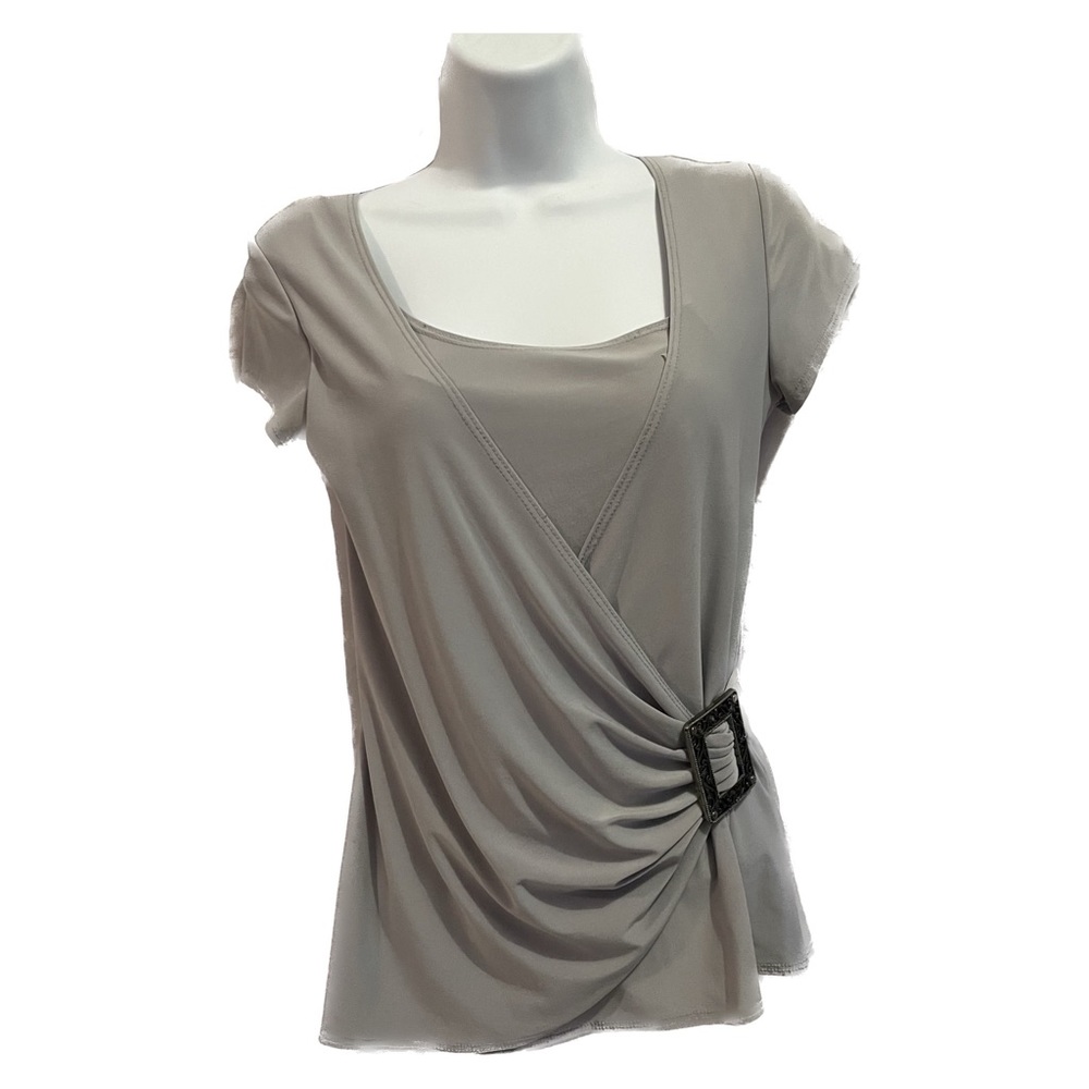 Jason Maxwell grey wrap short sleeve top - Picture 1 of 9